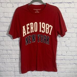 Aeropostle Mens Short Sleeve Single Stitch T-Shirt Red Size M Spellout Y2K Retro